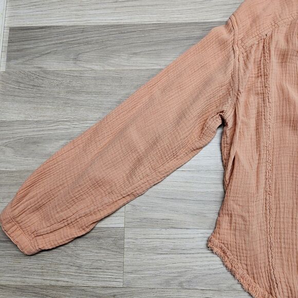 We The Free People Orange Cotton Distressed Blouse Size Small Oversized Button - Picture 4 of 10